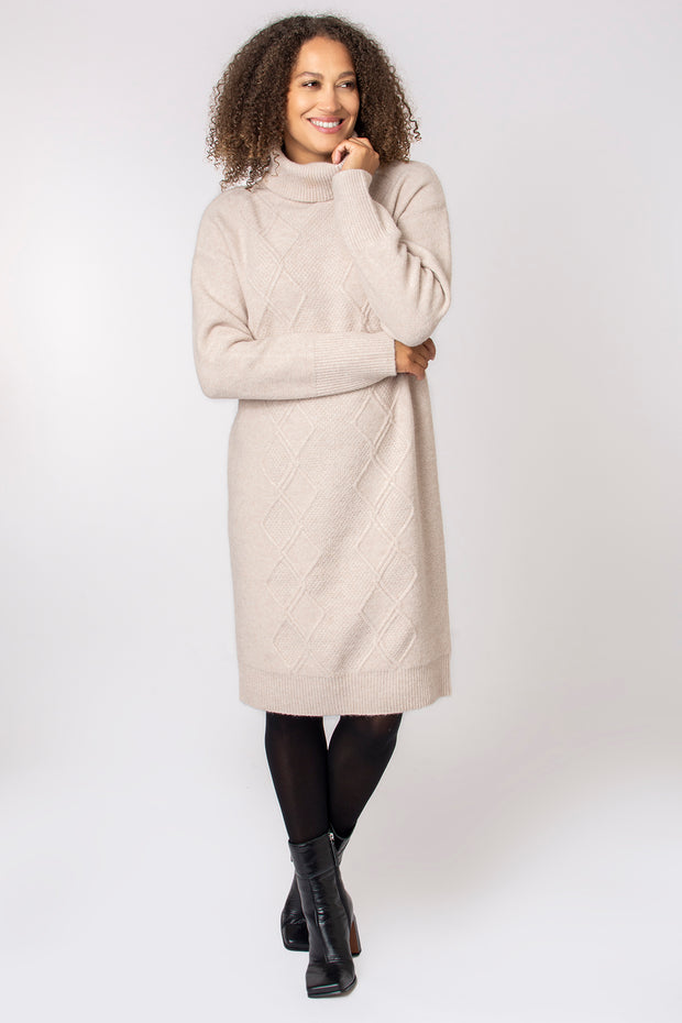 Cable Front Roll Neck Knitted Dress