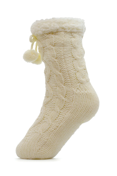 Cable Pom Pom Cosy Socks