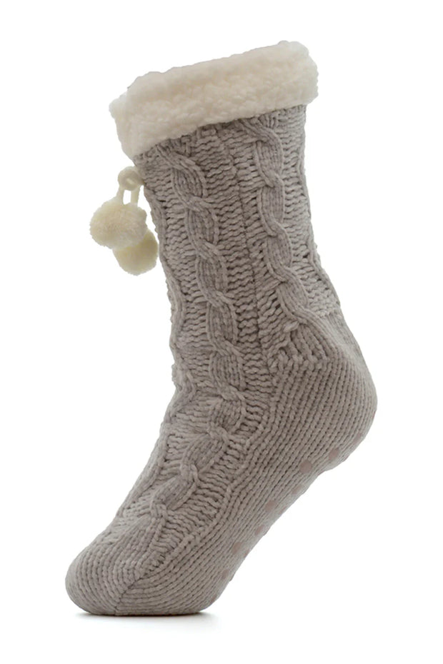 Cable Pom Pom Cosy Socks