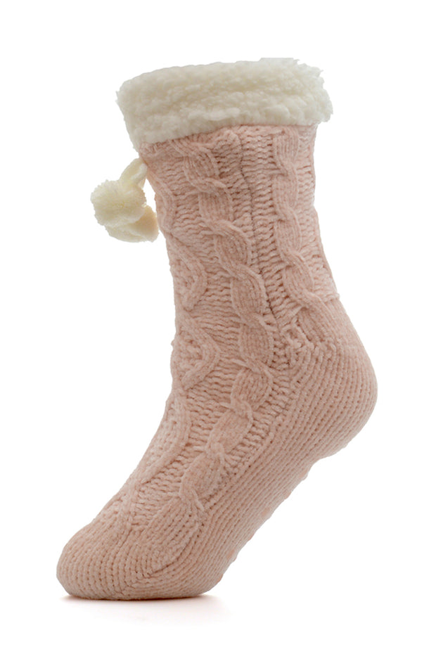 Cable Pom Pom Cosy Socks