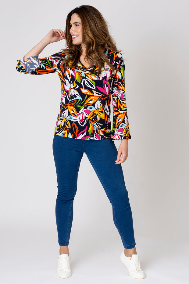 Carnival Sketchy Floral  V Neck Top