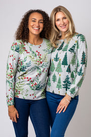 Christmas Foliage Print Brushed Top