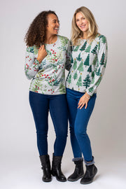 Christmas Foliage Print Brushed Top