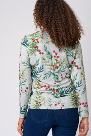 Christmas Foliage Print Brushed Top