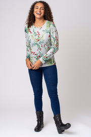 Christmas Foliage Print Brushed Top
