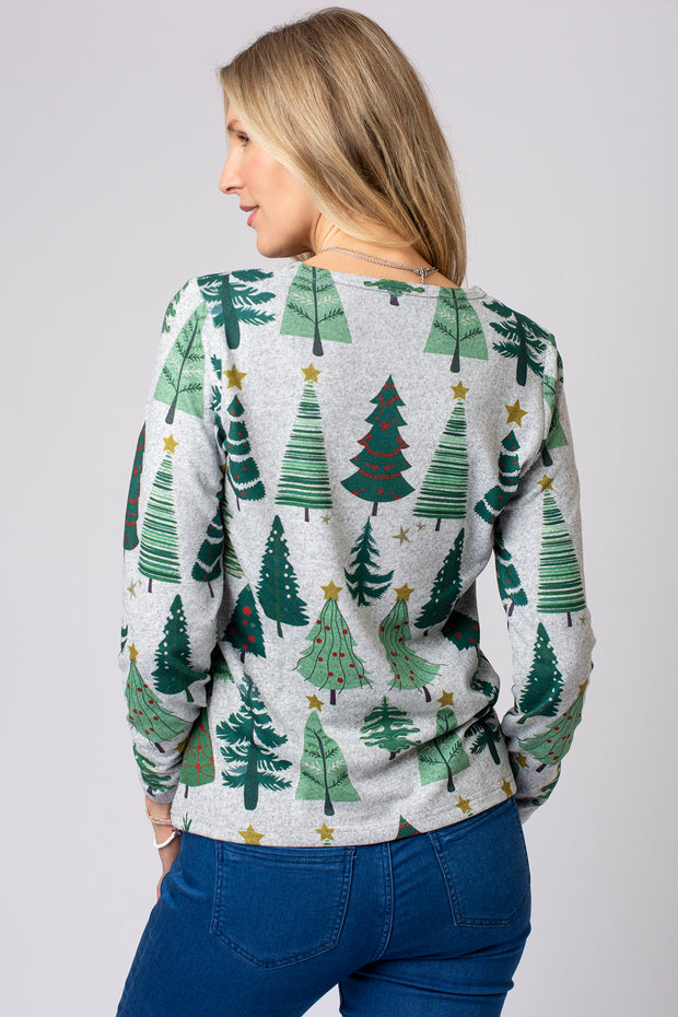 Christmas Tree Print Brushed Top