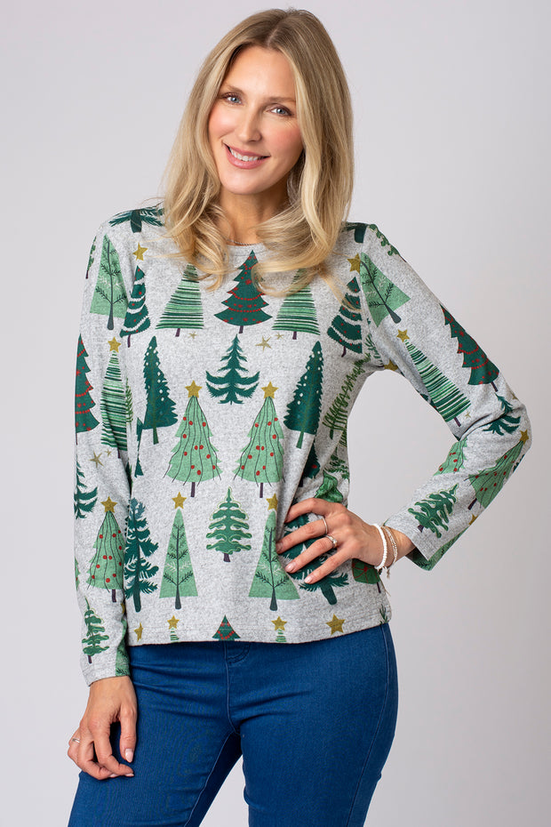 Christmas Tree Print Brushed Top