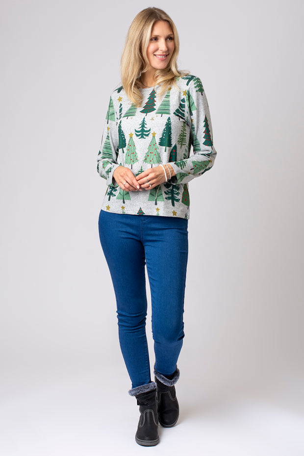 Christmas Tree Print Brushed Top