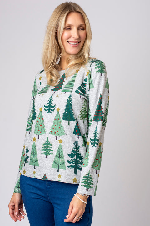 Christmas Tree Print Brushed Top