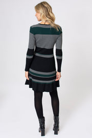 Colour Block Flared Hem Knitted Dress