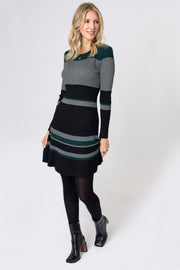 Colour Block Flared Hem Knitted Dress