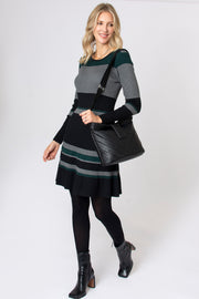 Colour Block Flared Hem Knitted Dress