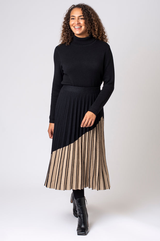 Colour Block Knitted Pleat Skirt