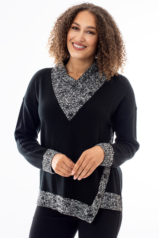 Contrast button neck jumper