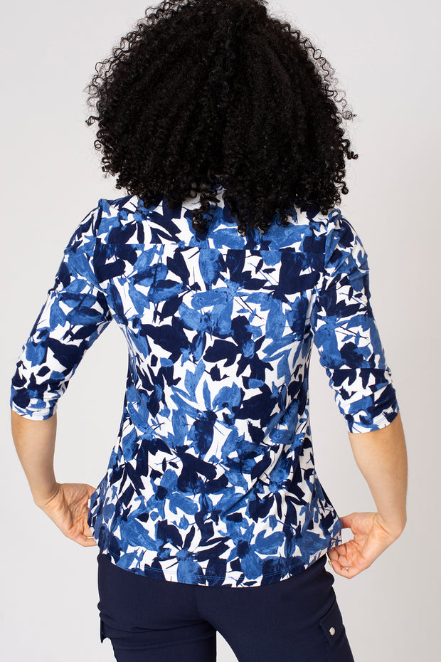 Contrast Floral Pintuck Blouse