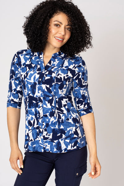 Contrast Floral Pintuck Blouse