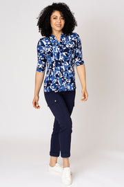 Contrast Floral Pintuck Blouse