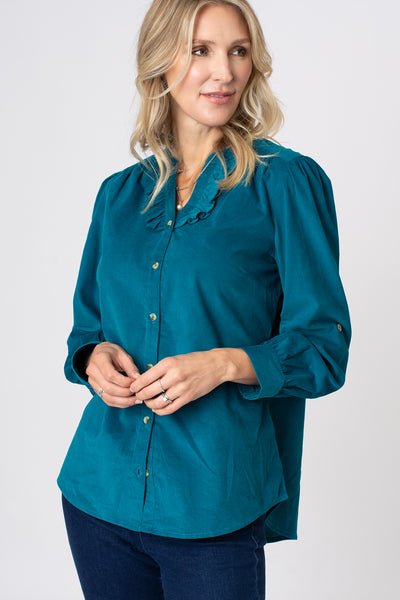 Frill Notch Neck Cord Shirt