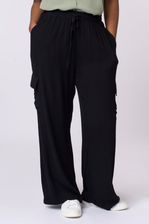 Crinkle utility wide leg trouser