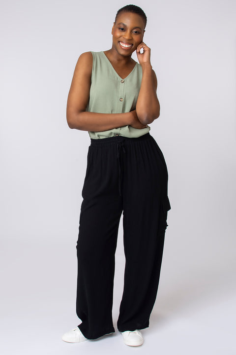 Crinkle utility wide leg trouser