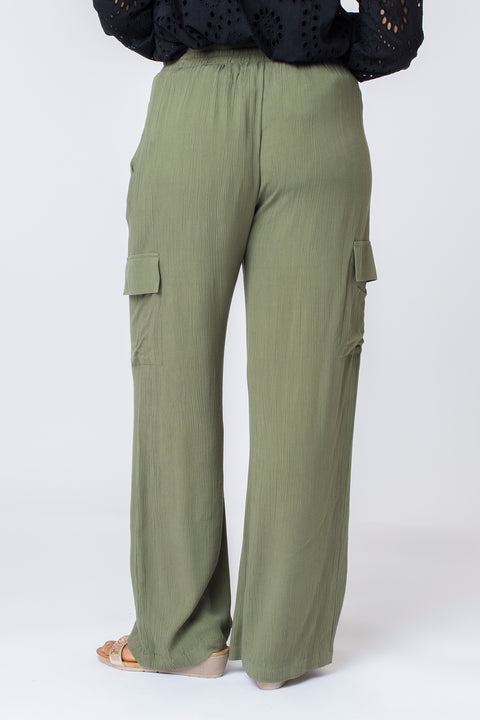 Crinkle utility wide leg trouser