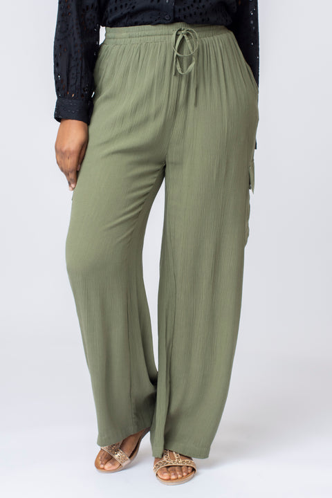 Crinkle utility wide leg trouser