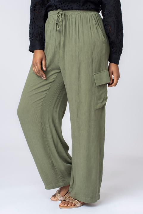 Crinkle utility wide leg trouser