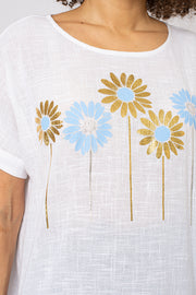 Daisy Floral Slub Foil Print Top