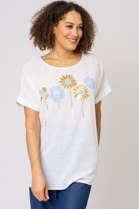 Daisy Floral Slub Foil Print Top
