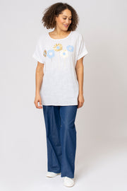 Daisy Floral Slub Foil Print Top