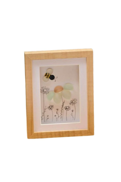 Daisy & Bee Glass Pebble Framed Plaque