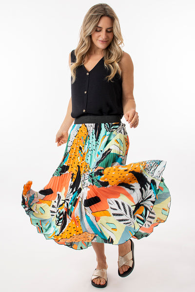 Dragon fruit palm pleated skirt