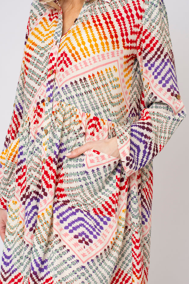 Earthy Aztek Pocket Longline Shirt