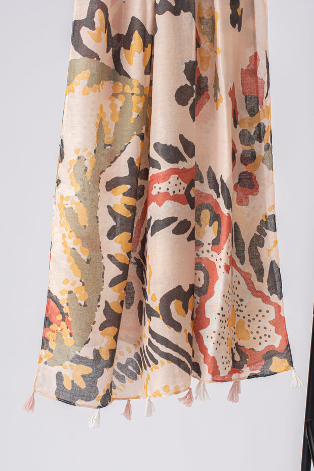 Earthy Floral Dot Tassel Scarf