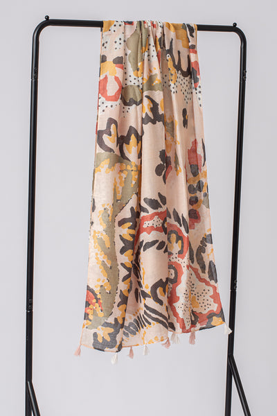 Earthy Floral Dot Tassel Scarf