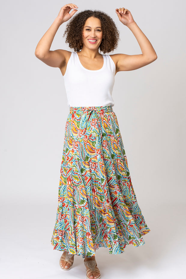 Earthy Paisley Tiered Skirt