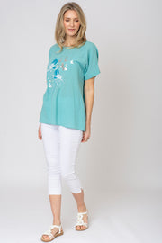 Floral Butterfly Slub Foil Print Top