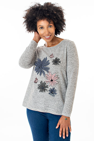 Flower placement print top