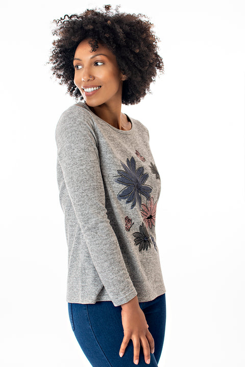 Flower placement print top