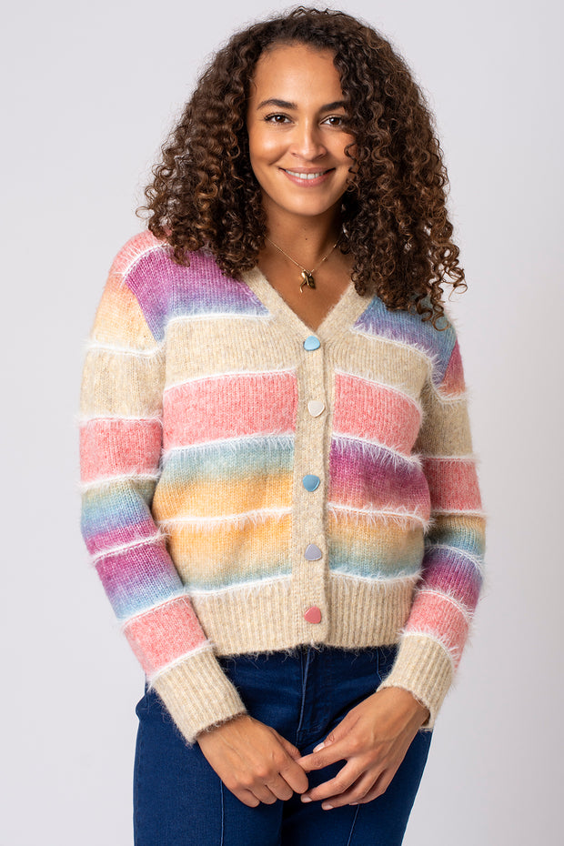 Fluffy Ombre Stripe Cardigan