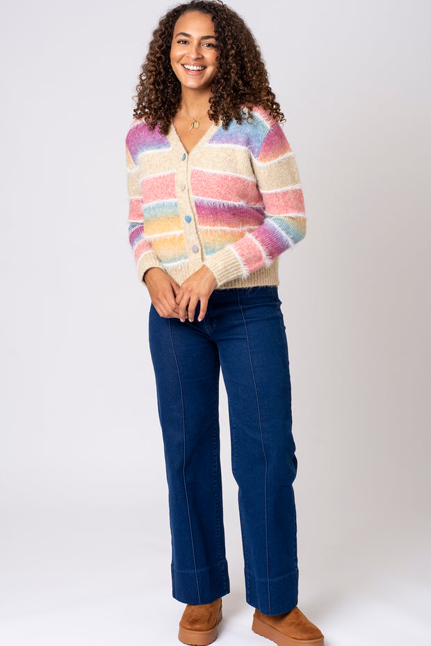 Fluffy Ombre Stripe Cardigan