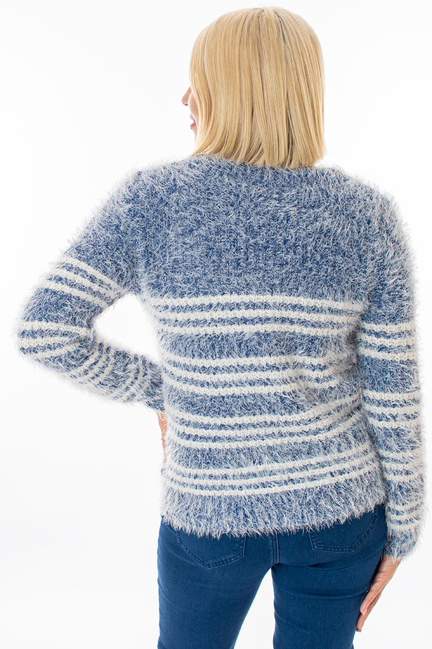 Stripe fluffy yarn jumper