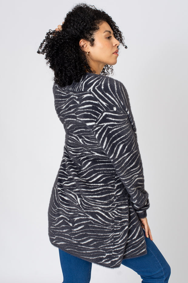 Fluffy Zebra Cardigan