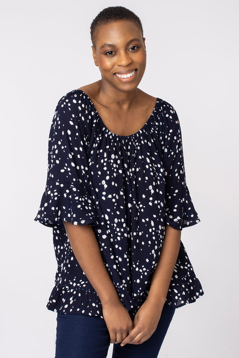 Frill sleeve dalmatian spot top