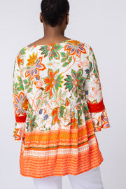 Frill sleeve multi border floral top