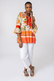 Frill sleeve multi border floral top