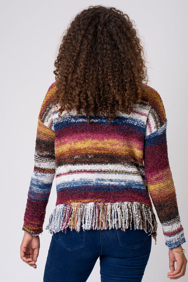 Fringe Hem Autumnal Stripe Jumper
