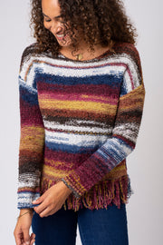 Fringe Hem Autumnal Stripe Jumper