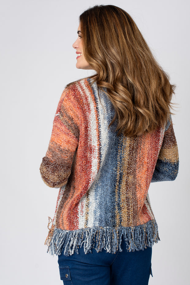 Fringe Hem Blurred Stripe Jumper
