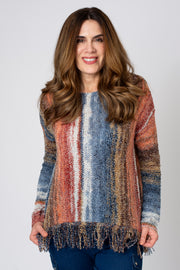 Fringe Hem Blurred Stripe Jumper